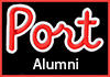 Port Alumni logo is red script text on a black background with a red border.